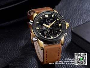 นาฬิกาผู้ชาย Naviforce NF9138 สีน้ำตาล-พิ้งโกล สายหนังสองระบบ ของแท้ 100%