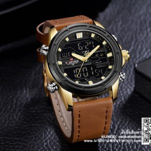 นาฬิกาผู้ชาย Naviforce NF9138 สีน้ำตาล-พิ้งโกล สายหนังสองระบบ ของแท้ 100%