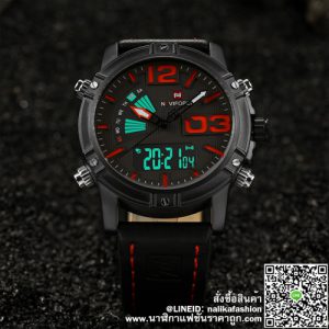 นาฬิกาผู้ชาย Naviforce NF9095 สีดำ-แดง สายหนังสองระบบ ของแท้ 100%