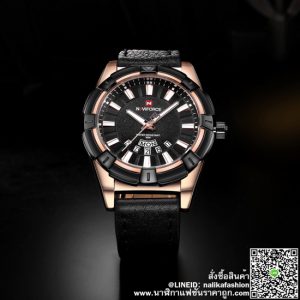 นาฬิกา Naviforce สายหนังผู้ชาย NF9181 สีดำขอบพิ้งโกล ของแท้ 100%