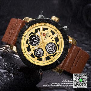 นาฬิกาผู้ชาย Naviforce NF9139 สีดำ-ทอง สายหนังผู้ชาย ของแท้ 100%