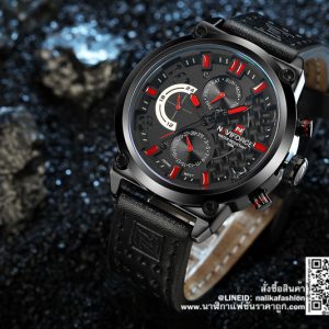 นาฬิกา Naviforce NF9068 สายหนัง แนวสปอร์ต สีดำ-แดง 100% ส่งฟรี มีบริการเก็บเงินปลายทาง