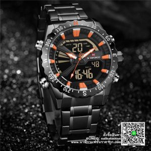 นาฬิกา Naviforce NF9136 ผู้ชาย สายสแตนเลส สีดำ-ส้ม