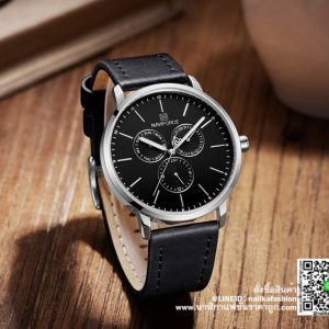 นาฬิกา Naviforce สายหนัง NF3001 ผู้ชาย สีดำ ของแท้ (รุ่น Premium!) ส่งฟรี มีบริการเก็บเงินปลายทาง