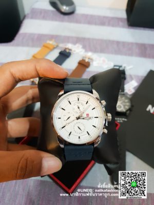 นาฬิกา Naviforce NF9148 สายหนังแนว เรียบๆ แต่ดูดี สีน้ำเงิน ของแท้ 100%