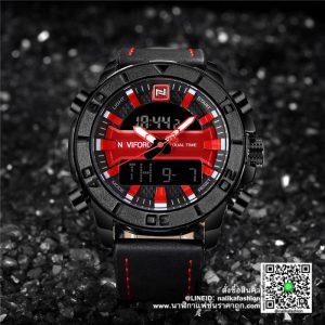 นาฬิกา Naviforce NF9114 สายหนังสองระบบ สีดำ-แดง