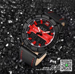 นาฬิกา Naviforce NF9114 สายหนังสองระบบ สีดำ-แดง